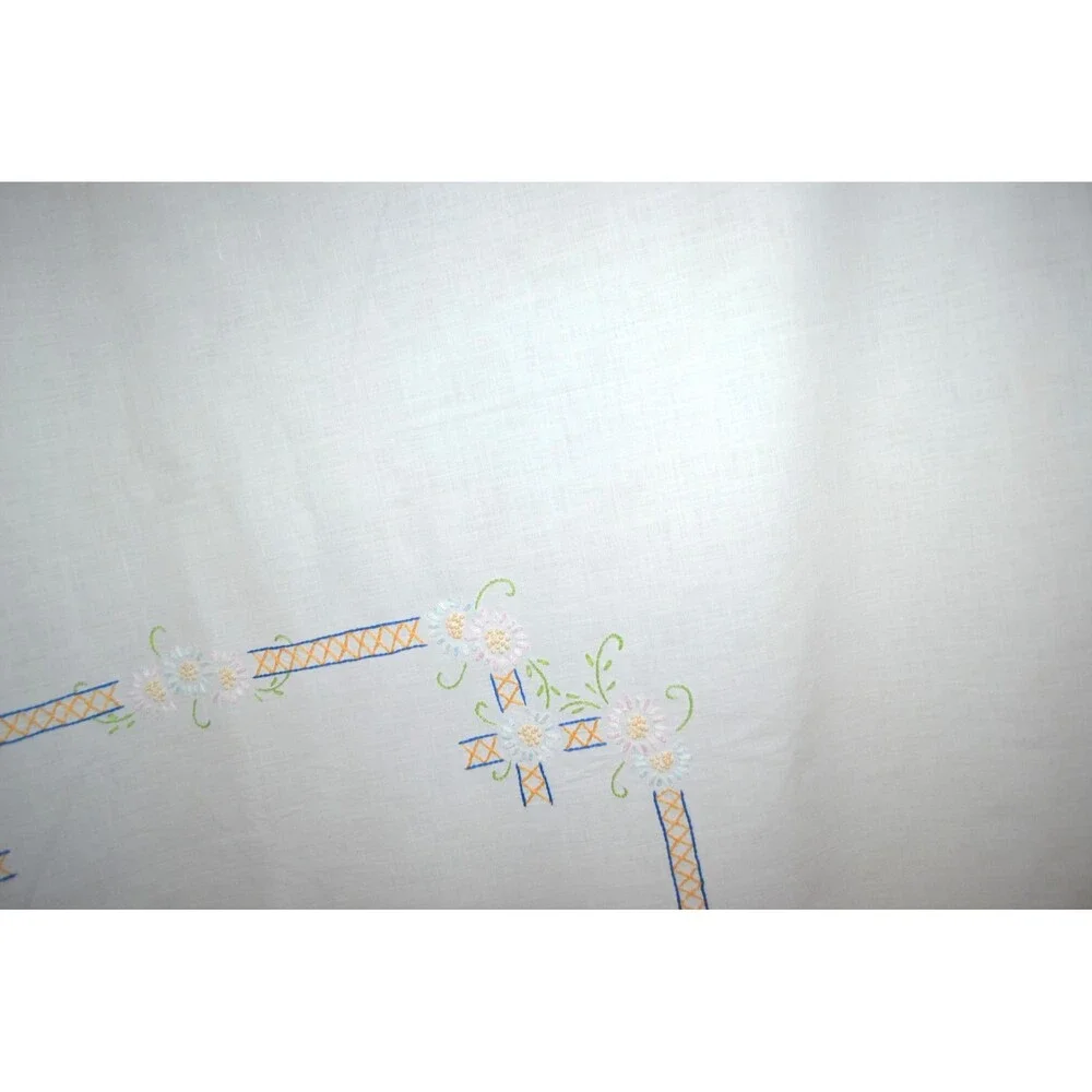Vintage Tablecloth 1950s Pastels and White on White French Countryside